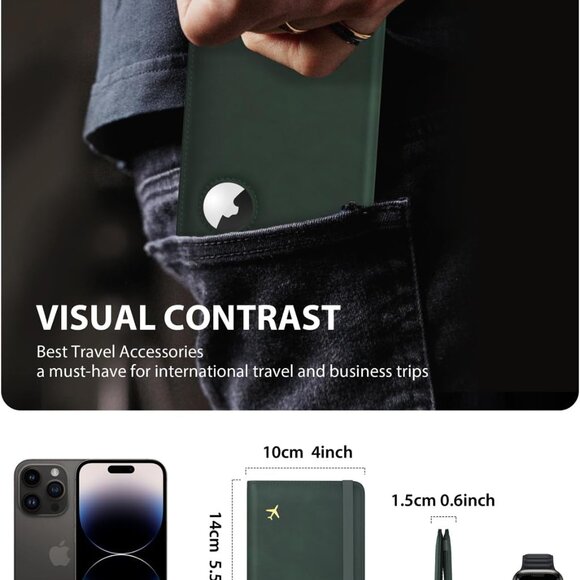 Leather Passport Holder for Men Green - Picture 6 of 7